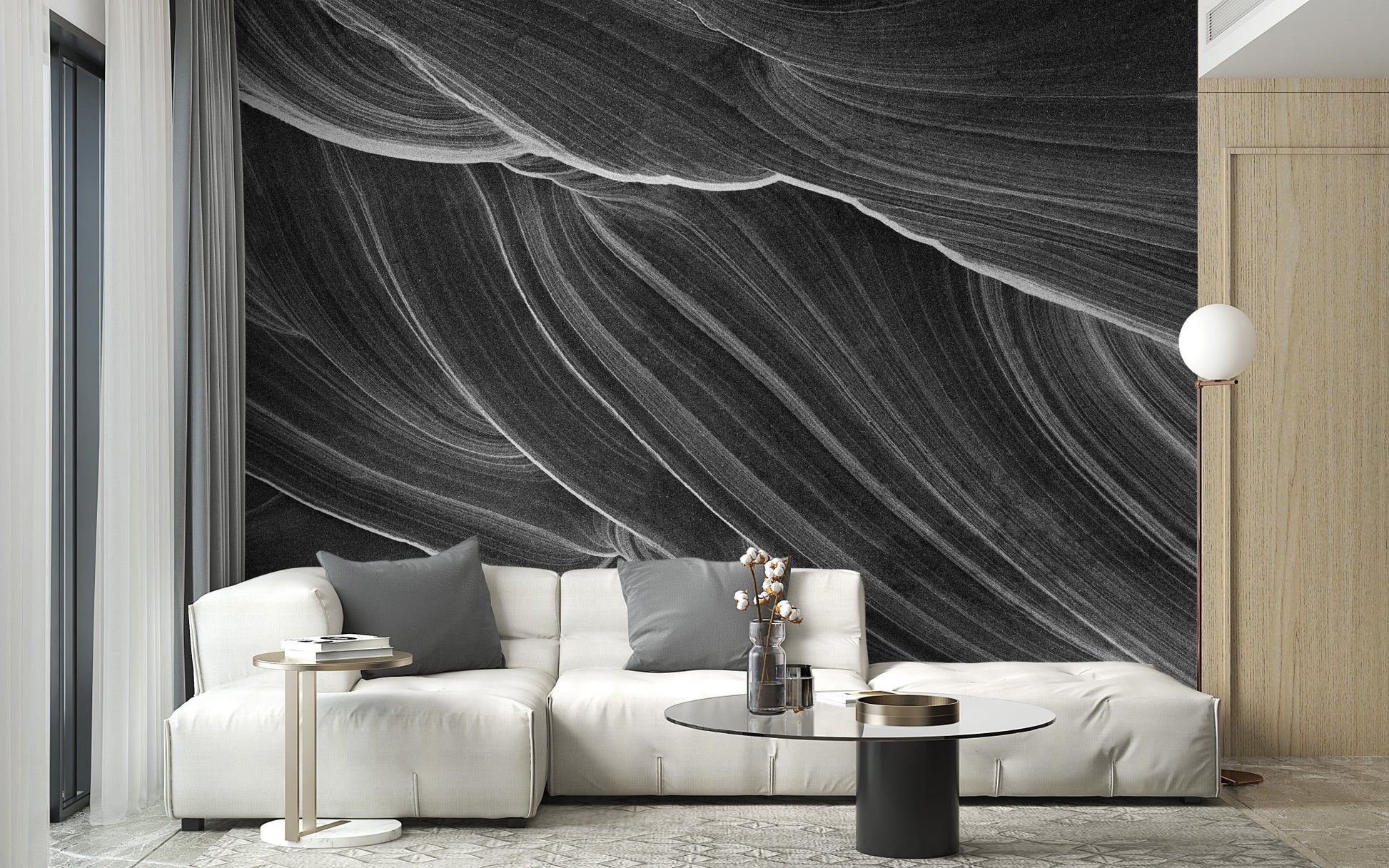 Black and White Wavy Marble Wallpaper Mural - Giffywalls