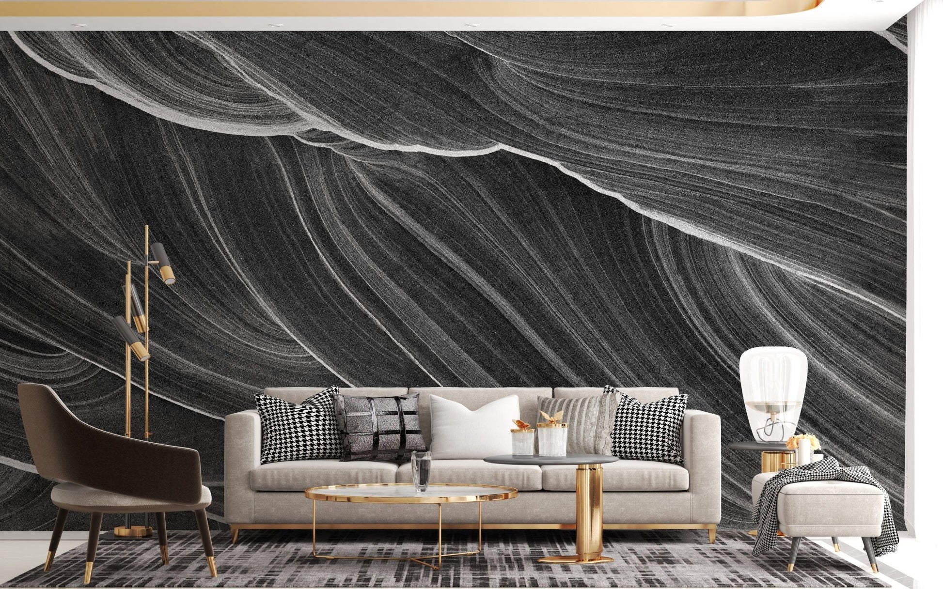 Black and White Wavy Marble Wallpaper Mural - Giffywalls