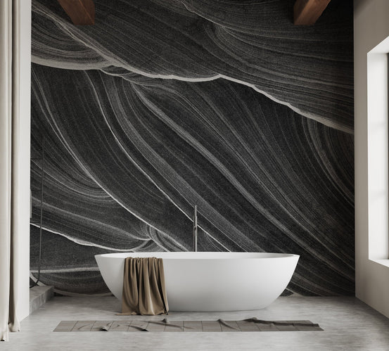 Black and white wavy marble wall design, A121