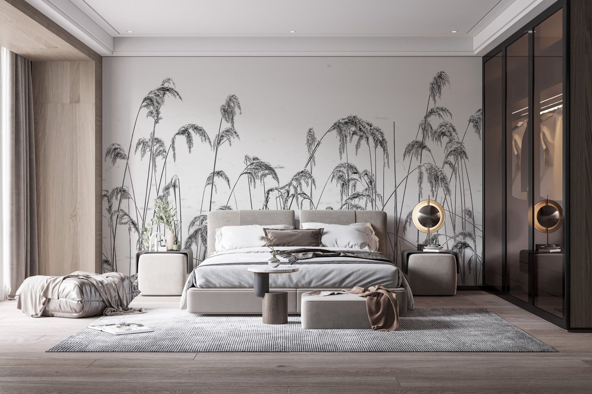 Sophisticated winter wallpaper with reeds A927