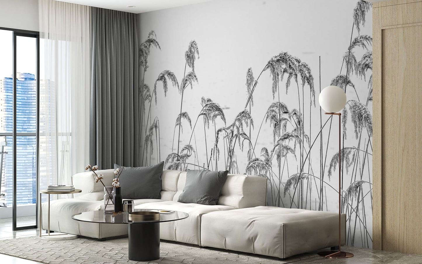 Serene winter reeds wallpaper mural A927