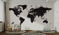 Detailed black and white globe mural


