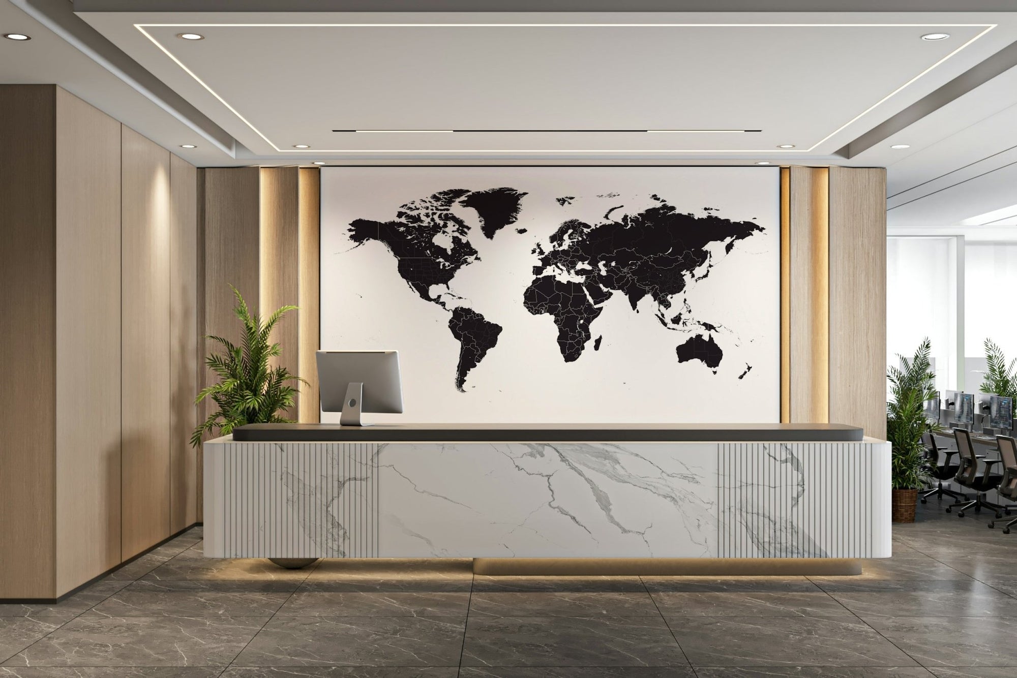 Black and White World Map wall mural, GD2036