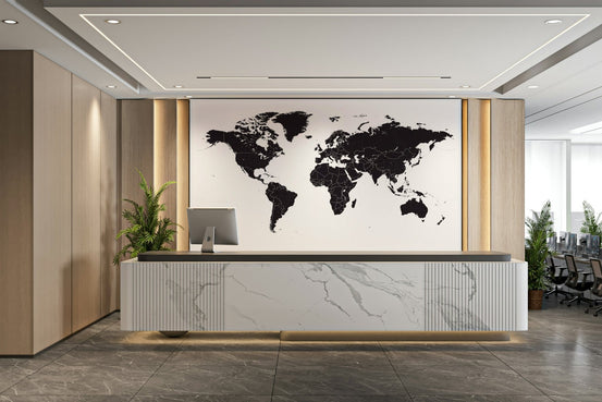 Black and White World Map wall mural, GD2036