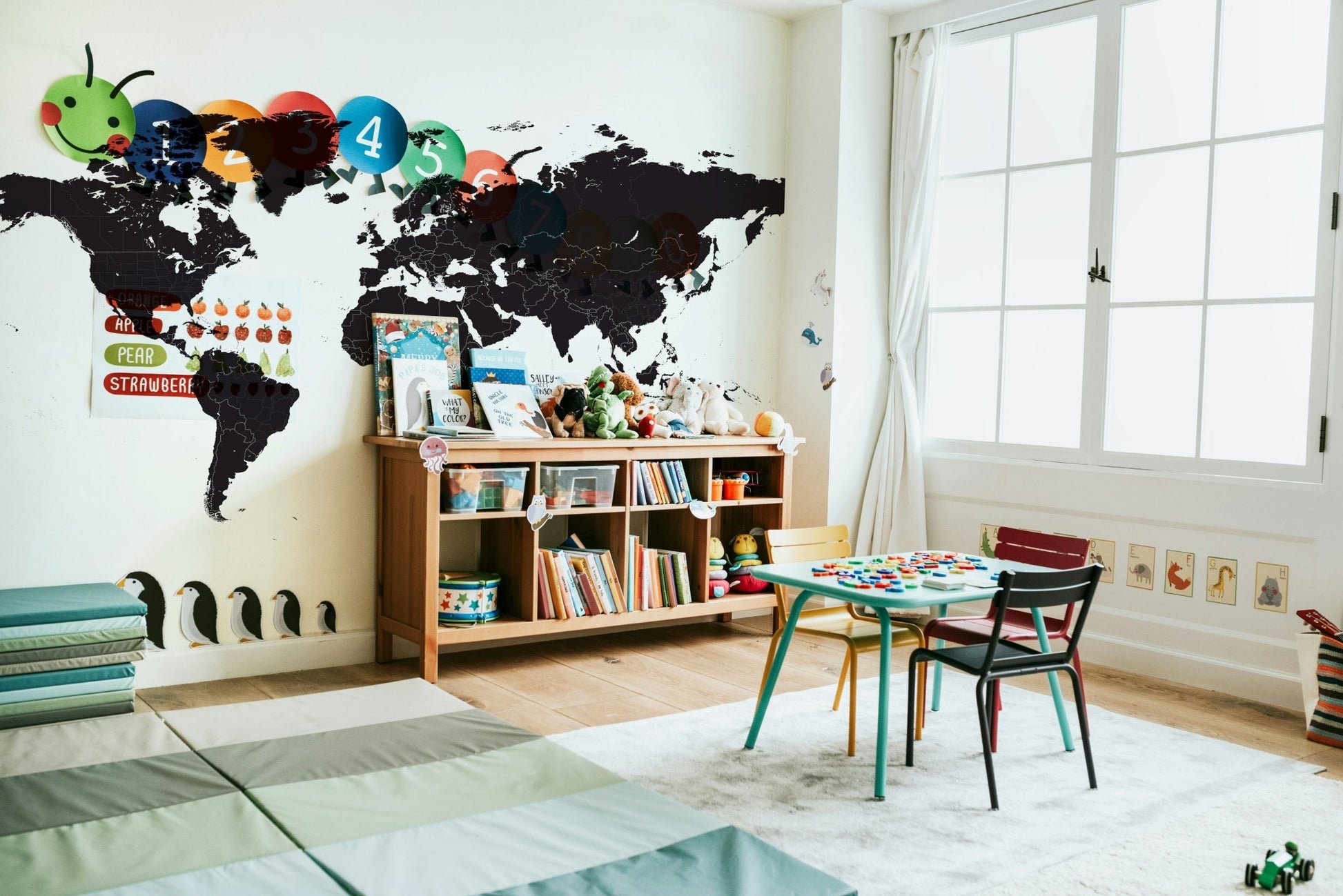 Classic world map mural for office

