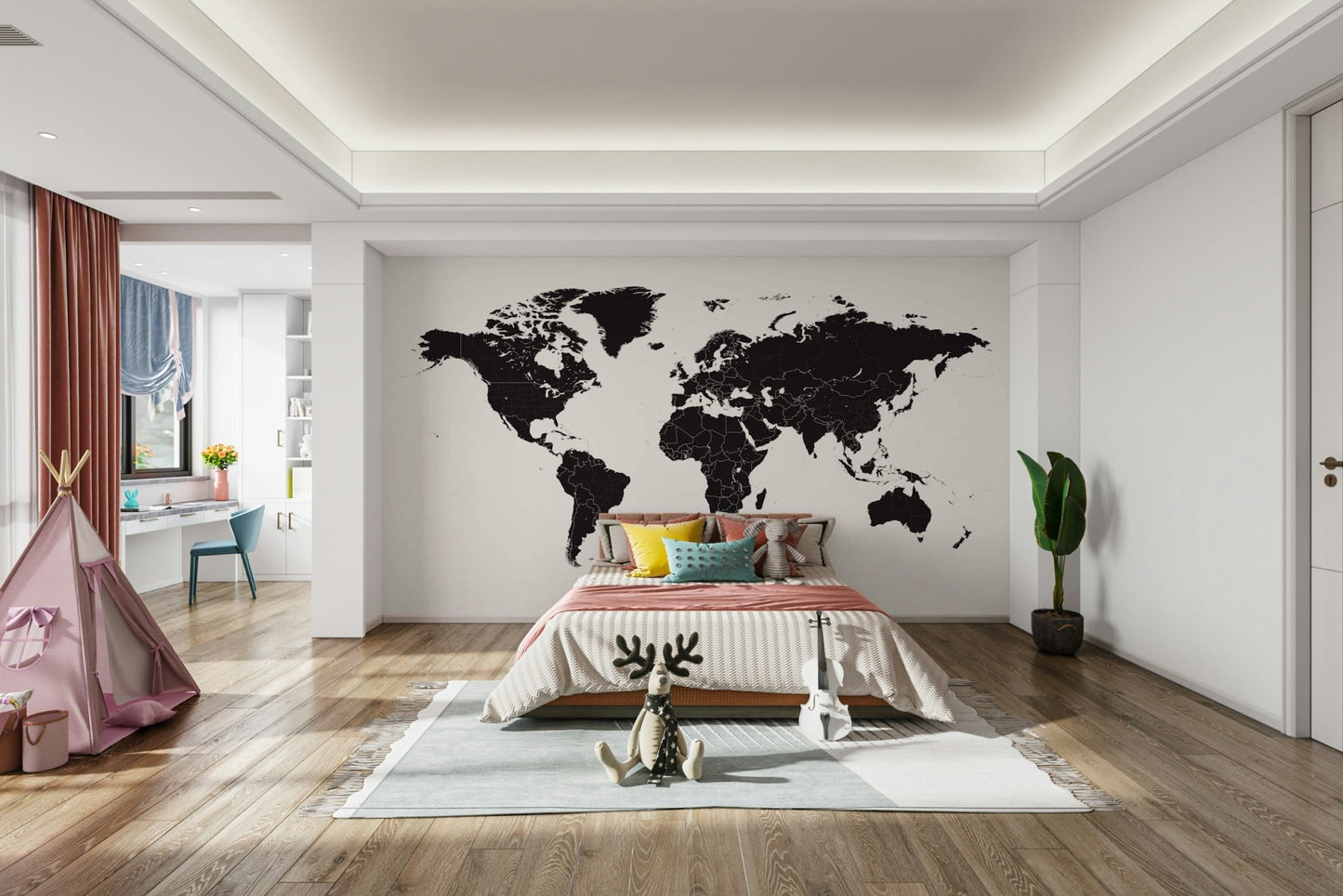 Black and white geography wall design

