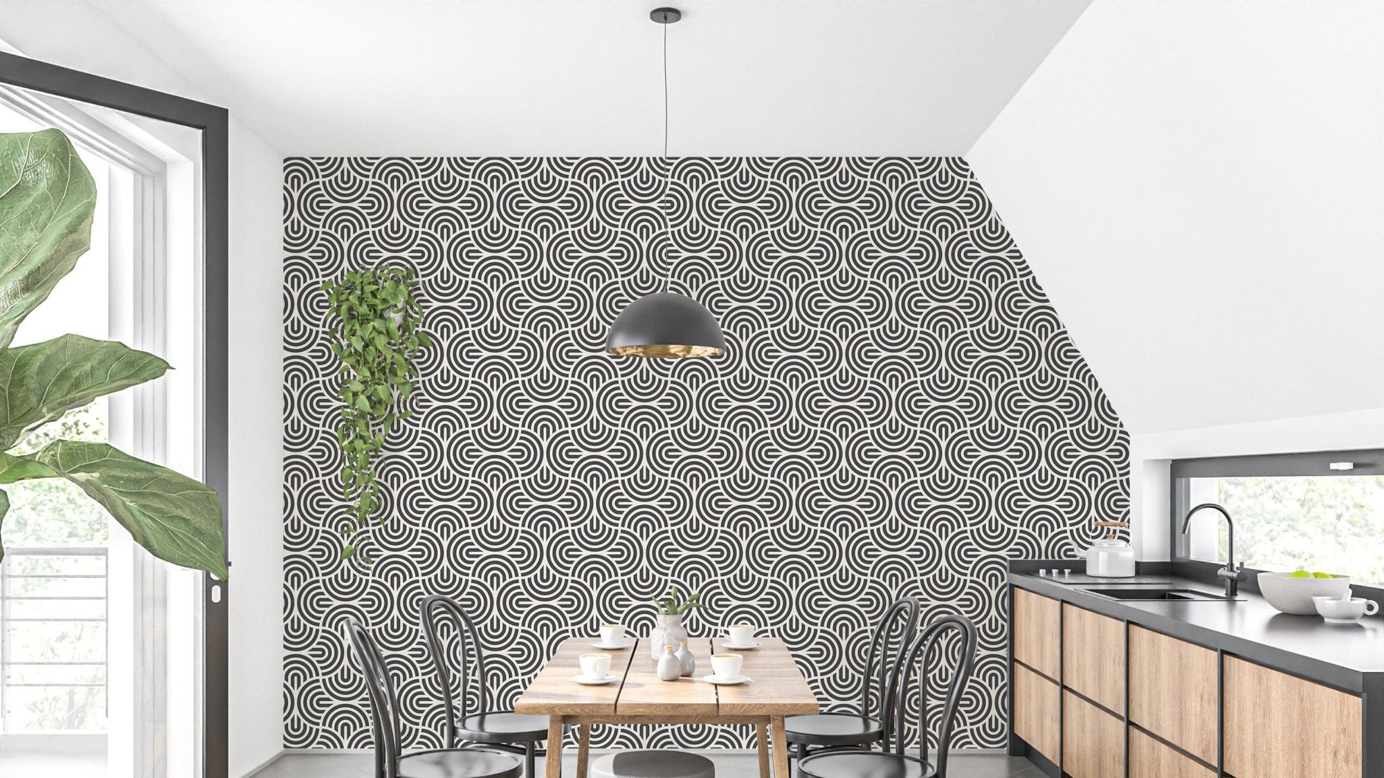 Bold striped wallpaper with modern patterns B095
