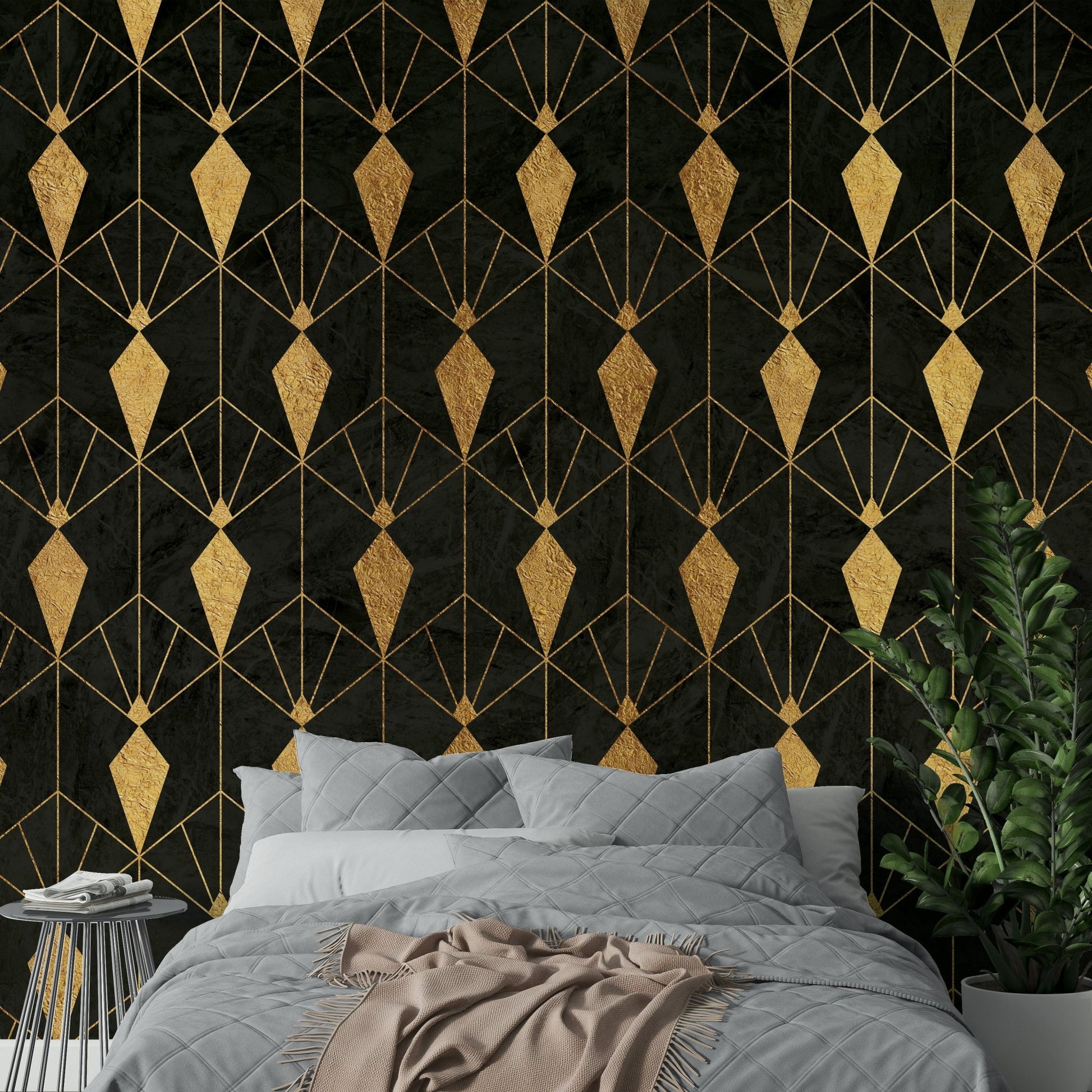 Bold geometric pattern in deep black

