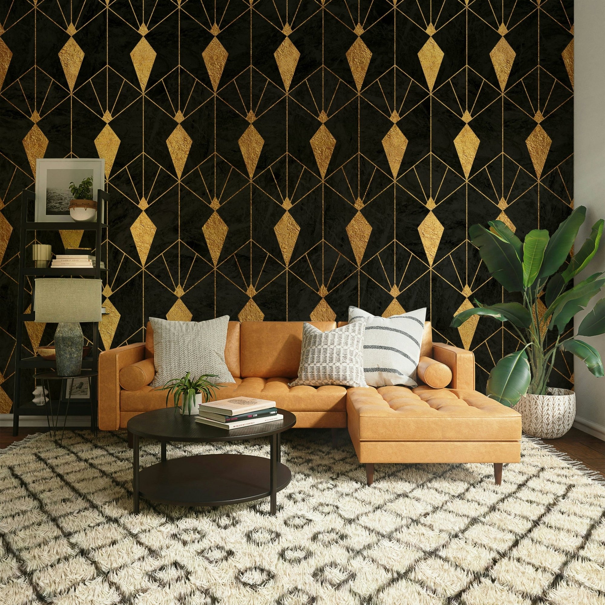 Black Art Deco mural wallpaper, GD2505