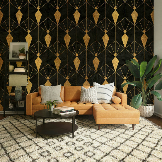Black Art Deco mural wallpaper, GD2505