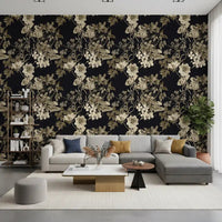 Dark floral wallpaper featuring Botanical Elegance blooms and fine linework