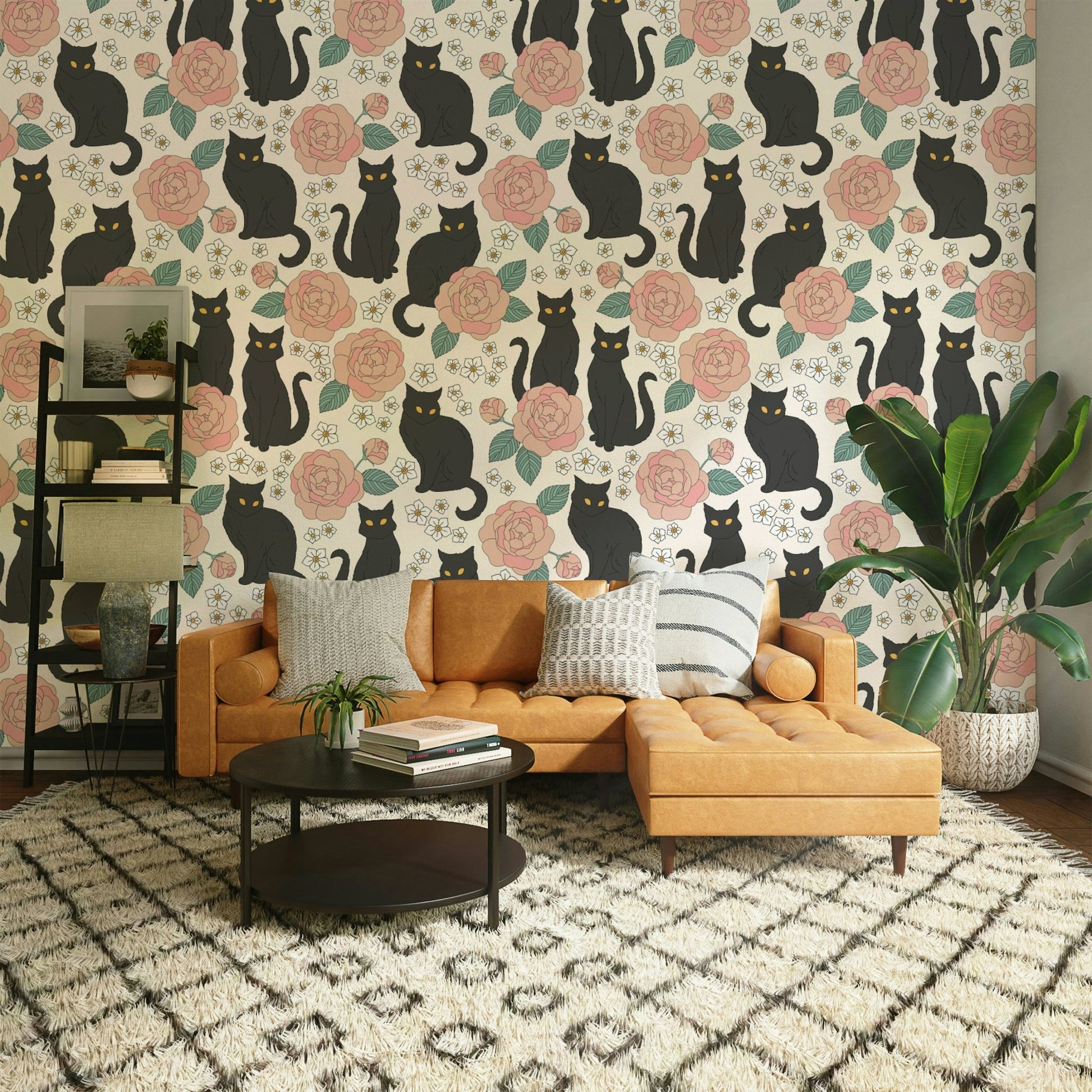 Elegant cat and flower design
