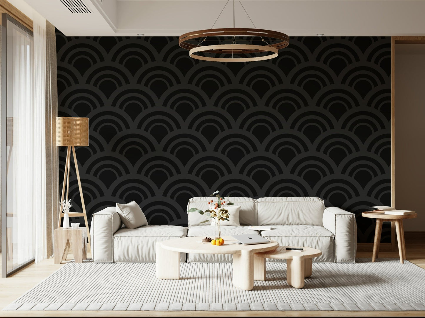 Fluid abstract pattern of the Black Charcoal Waves Wall Mural.