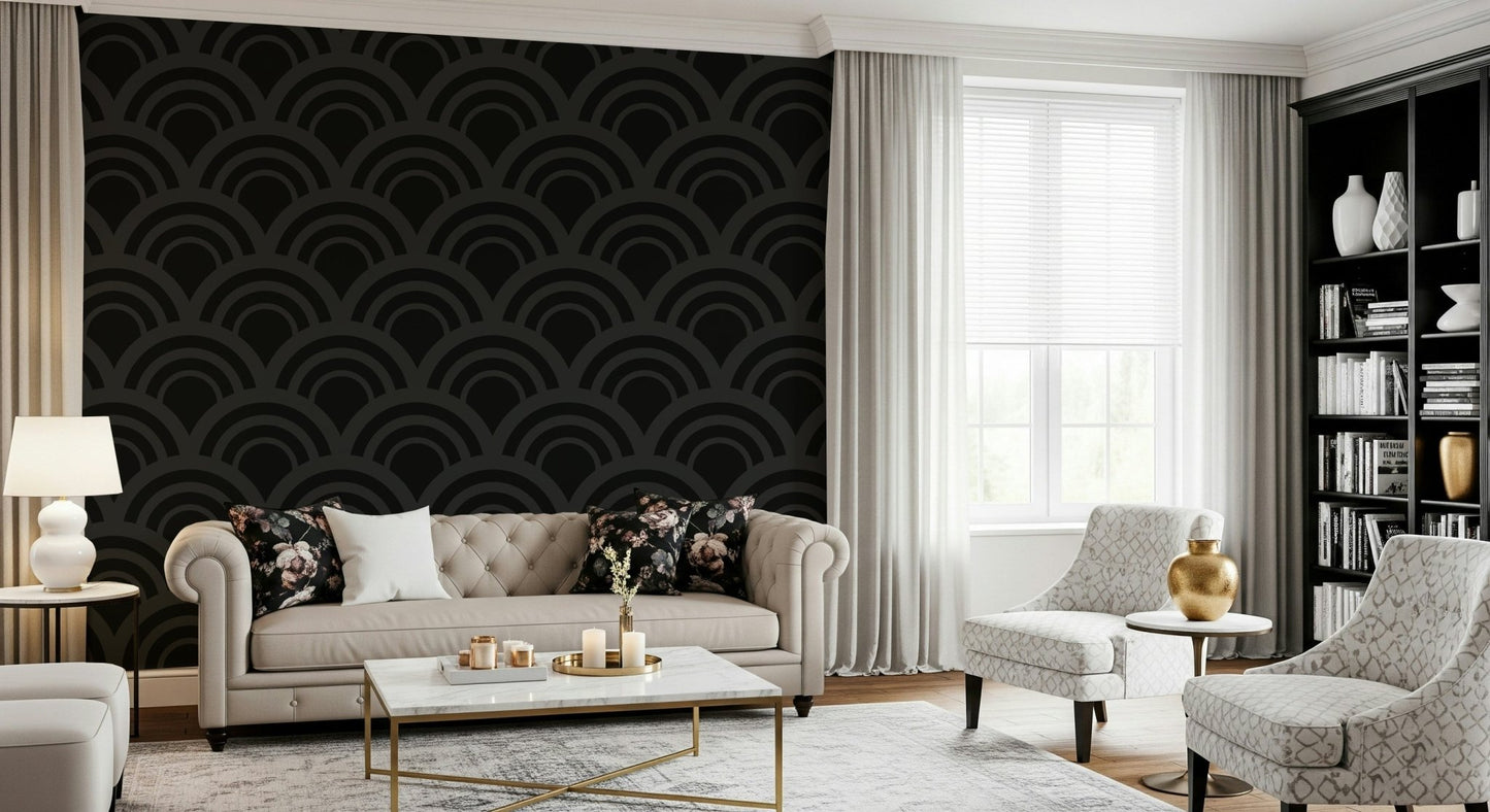 Dramatic dark waves texture of the Black Charcoal Waves Wall Mural.