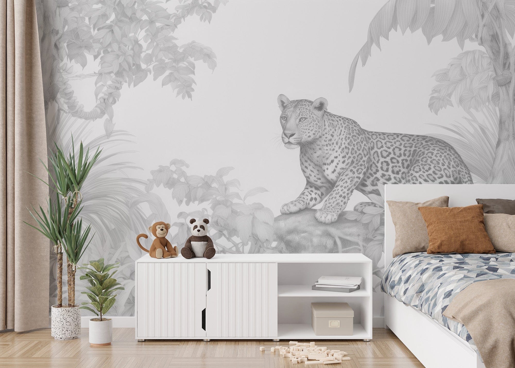 Bold black cheetah print wallpaper for an adventurous kids' room C465
