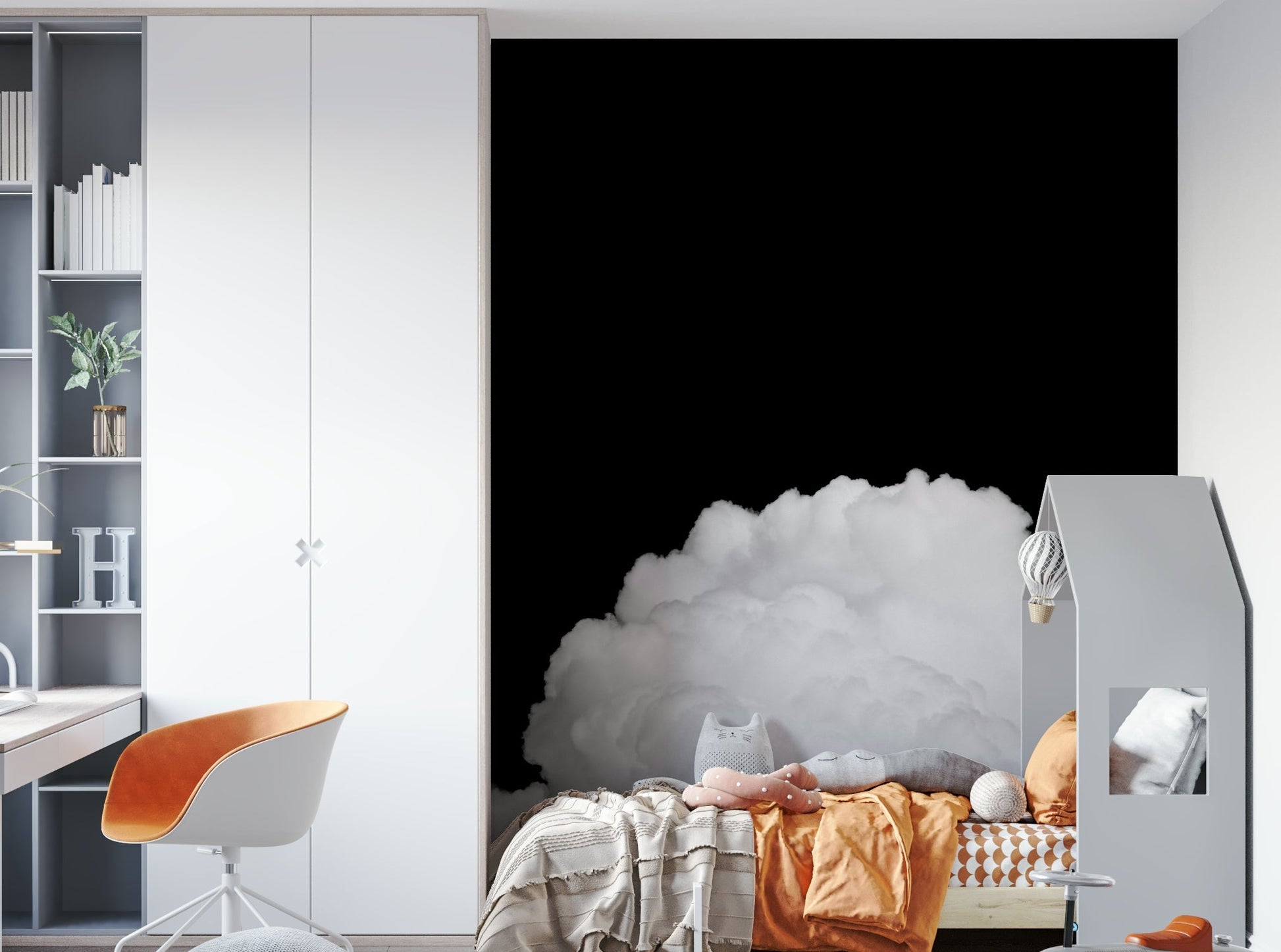 Low cloud bank meets a black void, a monochrome wall mural GD4844
