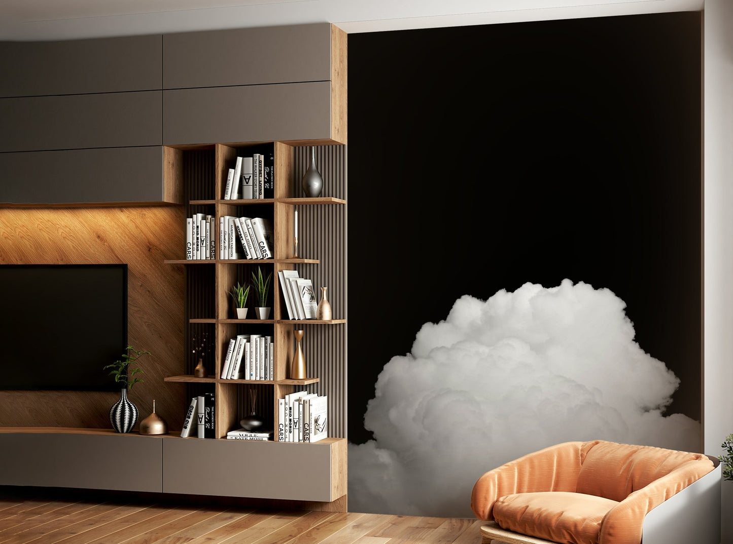 Piled white mounds crown the lower frame in this Black Clouds II wall mural GD4844
