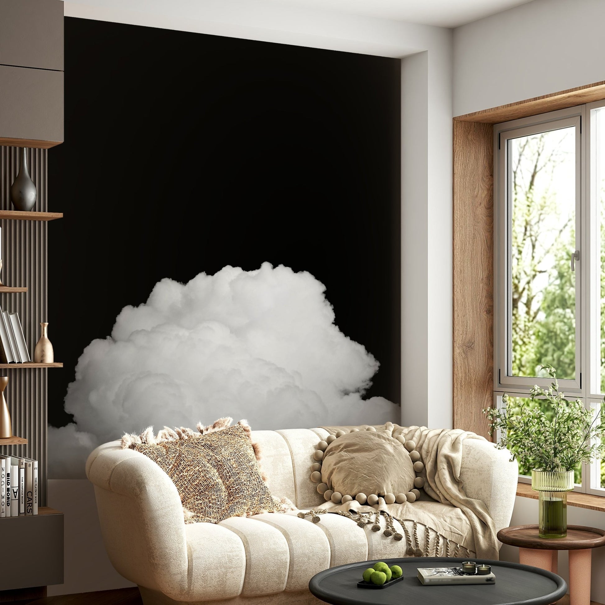 Chalk-white puffs pile up along the base, a Black Clouds II wall mural GD4844
