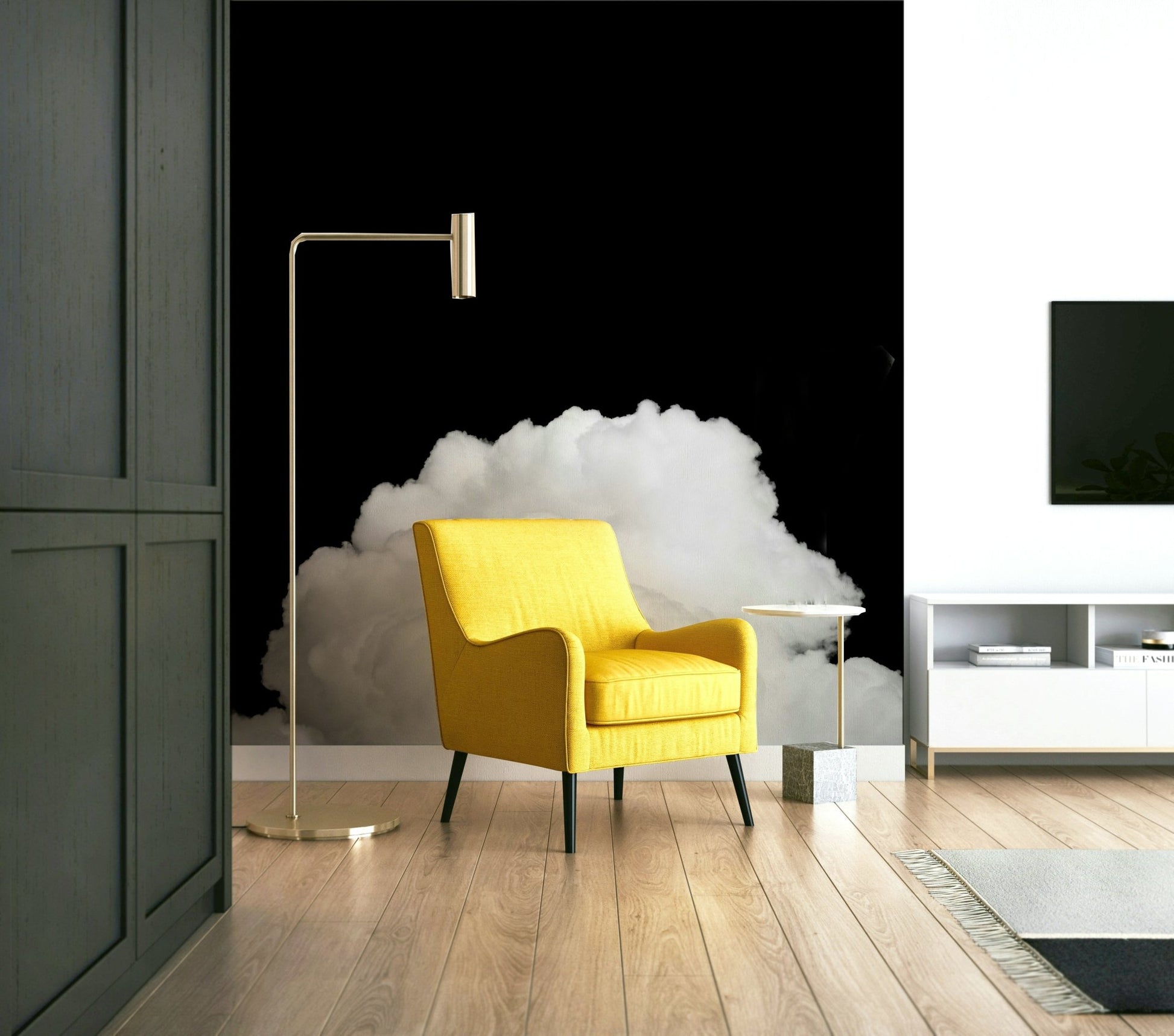 Slate black rests above a white cloud in this Black Clouds II wall mural GD4844
