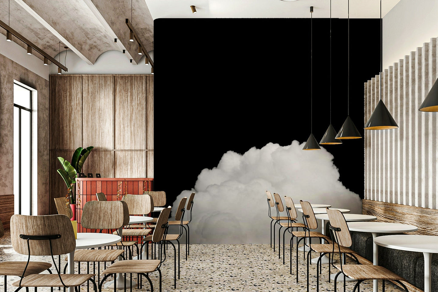 Domed cloud shapes stand out from the black, a Black Clouds II wall mural GD4844
