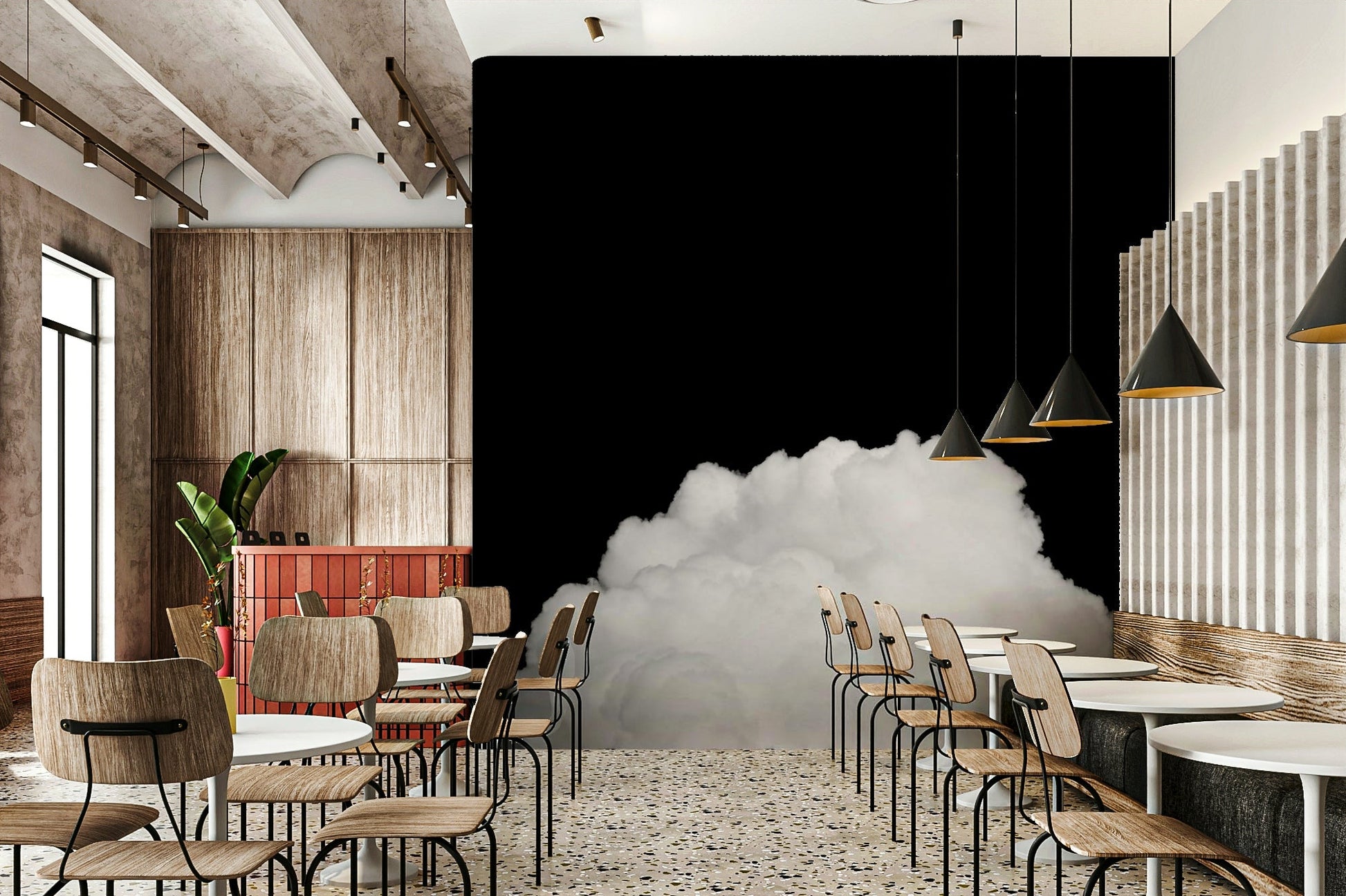 Domed cloud shapes stand out from the black, a Black Clouds II wall mural GD4844
