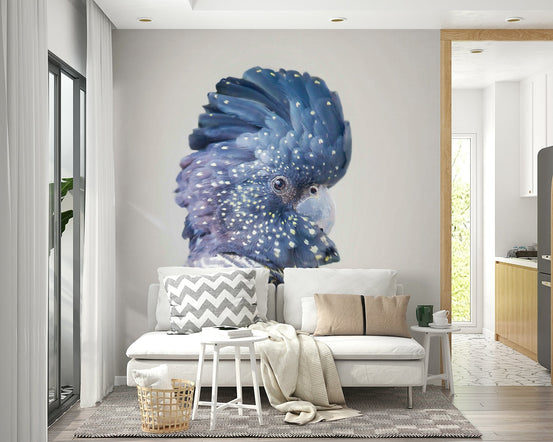 Black cockatoo wall mural with tropical foliage, GD1726