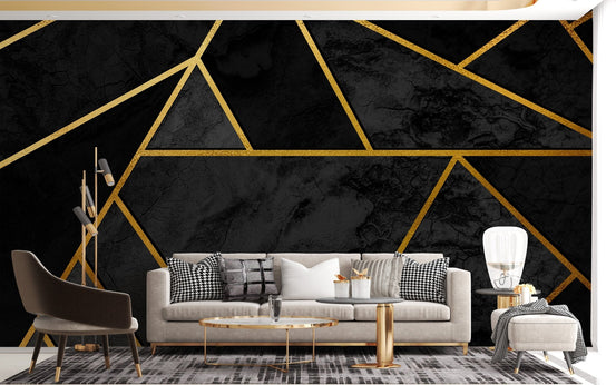 Bold black and gold 3D geometric wallpaper A228

