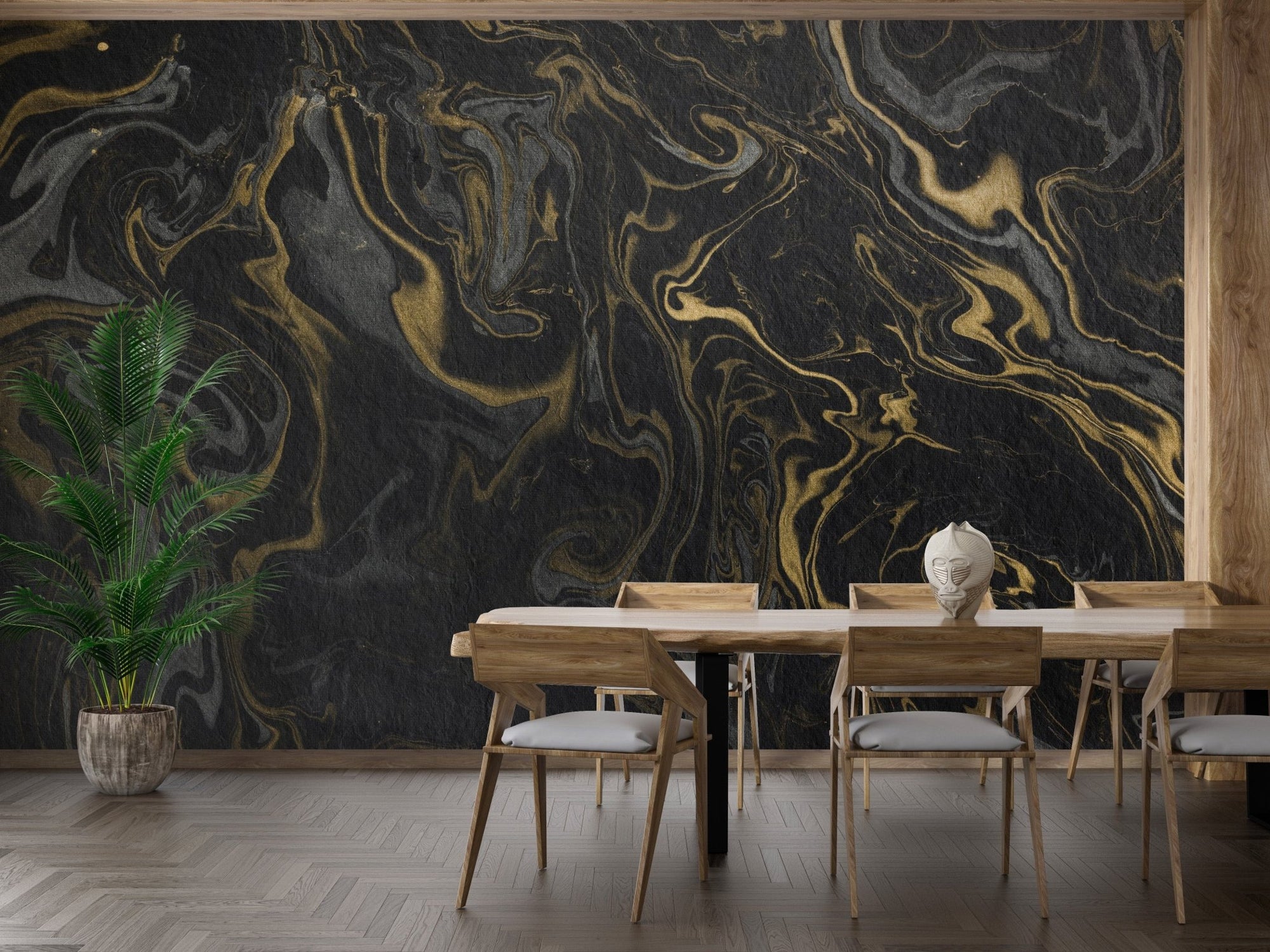 Black and Gold Marble Effect Wallpaper Wall Mural B193