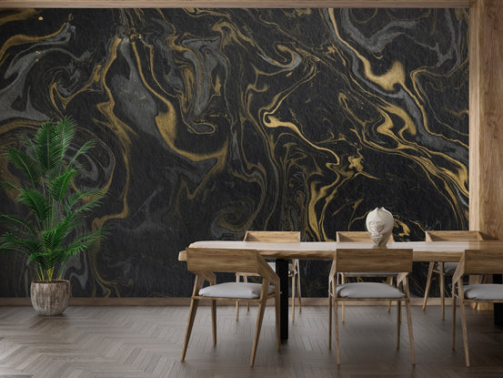 Black and Gold Marble Effect Wallpaper Wall Mural B193