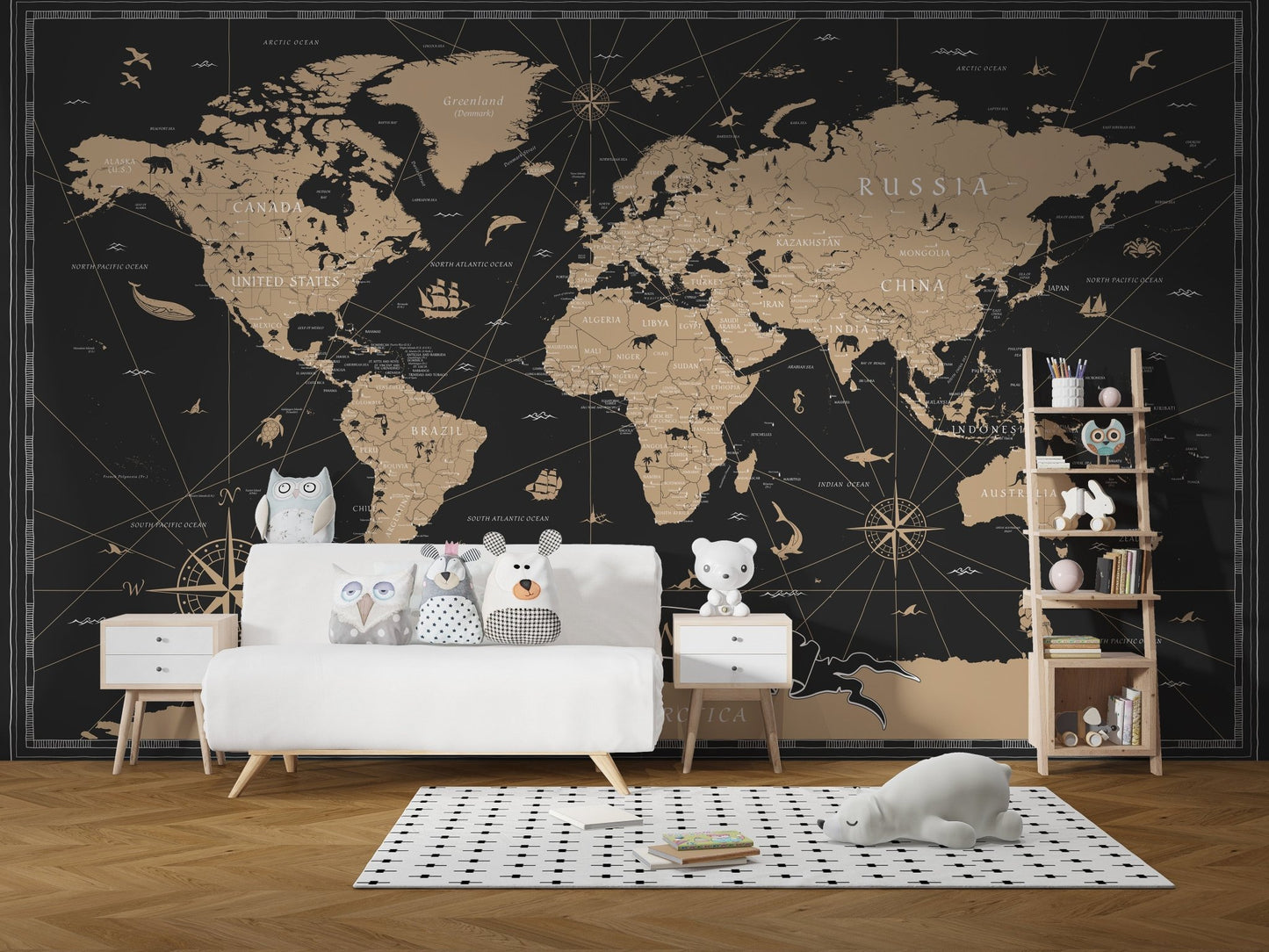 Decorative black and gold map wallpaper B109

