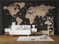 Decorative black and gold map wallpaper B109
