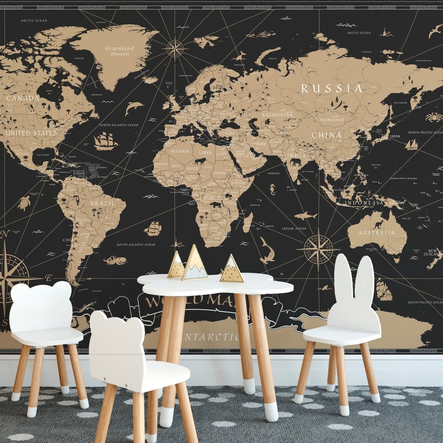 Vintage Black Golden World Map Wallpaper Murals - Giffywalls B109
