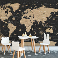 Vintage Black Golden World Map Wallpaper Murals - Giffywalls B109