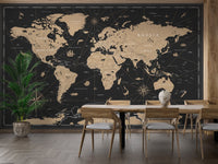 Vintage Black Golden World Map Wallpaper Murals - Giffywalls B109