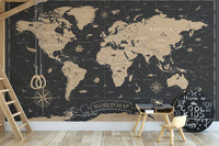 Stylish world map mural in black tones
 B109