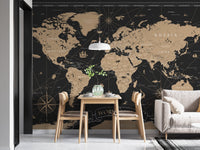 Classic world map wallpaper in gold tones B109
