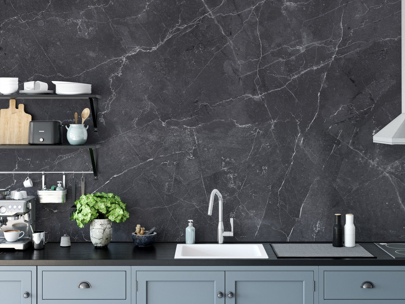 Natural stone black marble wall mural
