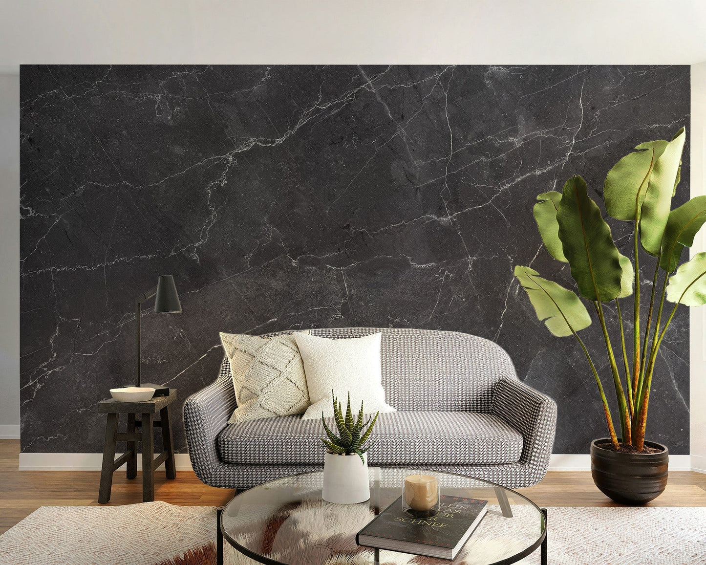 Refined black gray marble wallpaper mural
