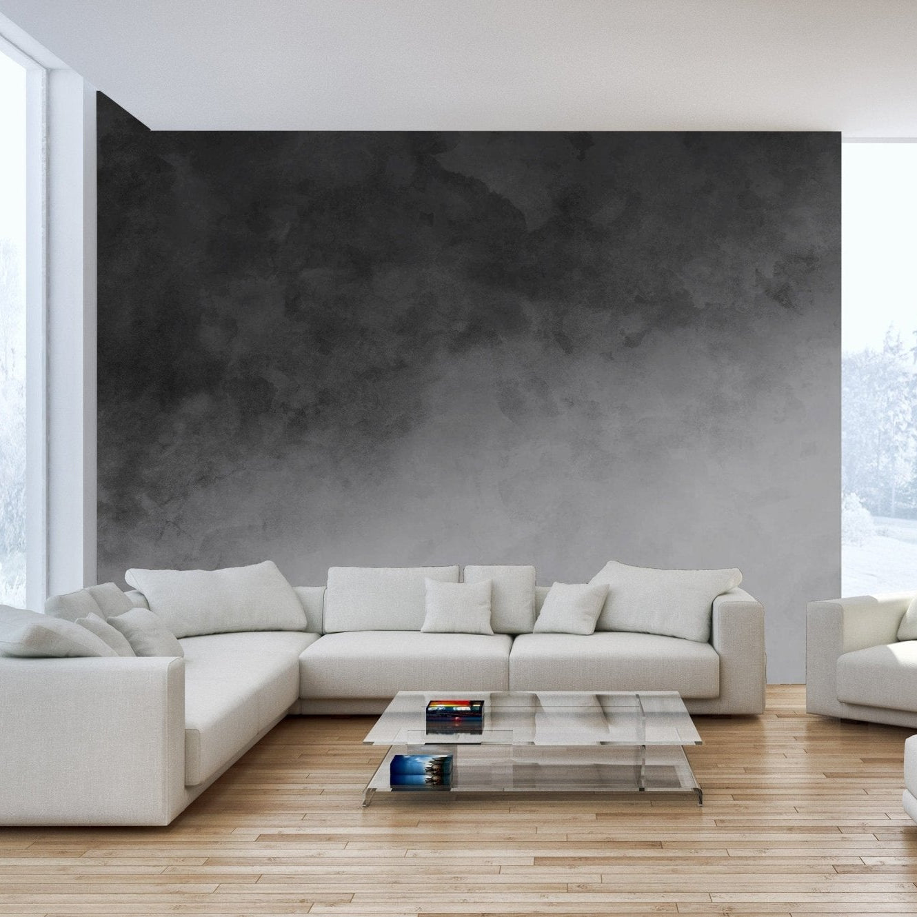 Modern black & gray abstract wall covering for living room ombre-05
