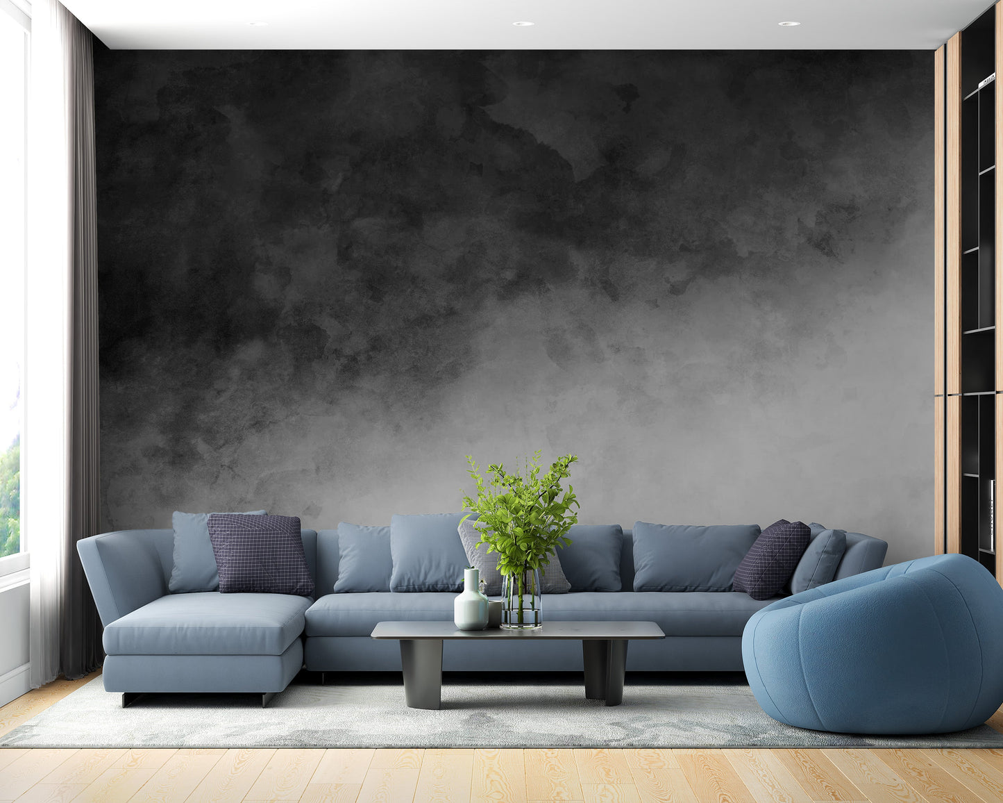 Black & Gray Watercolor Gradient Wallpaper Mural - Giffywalls