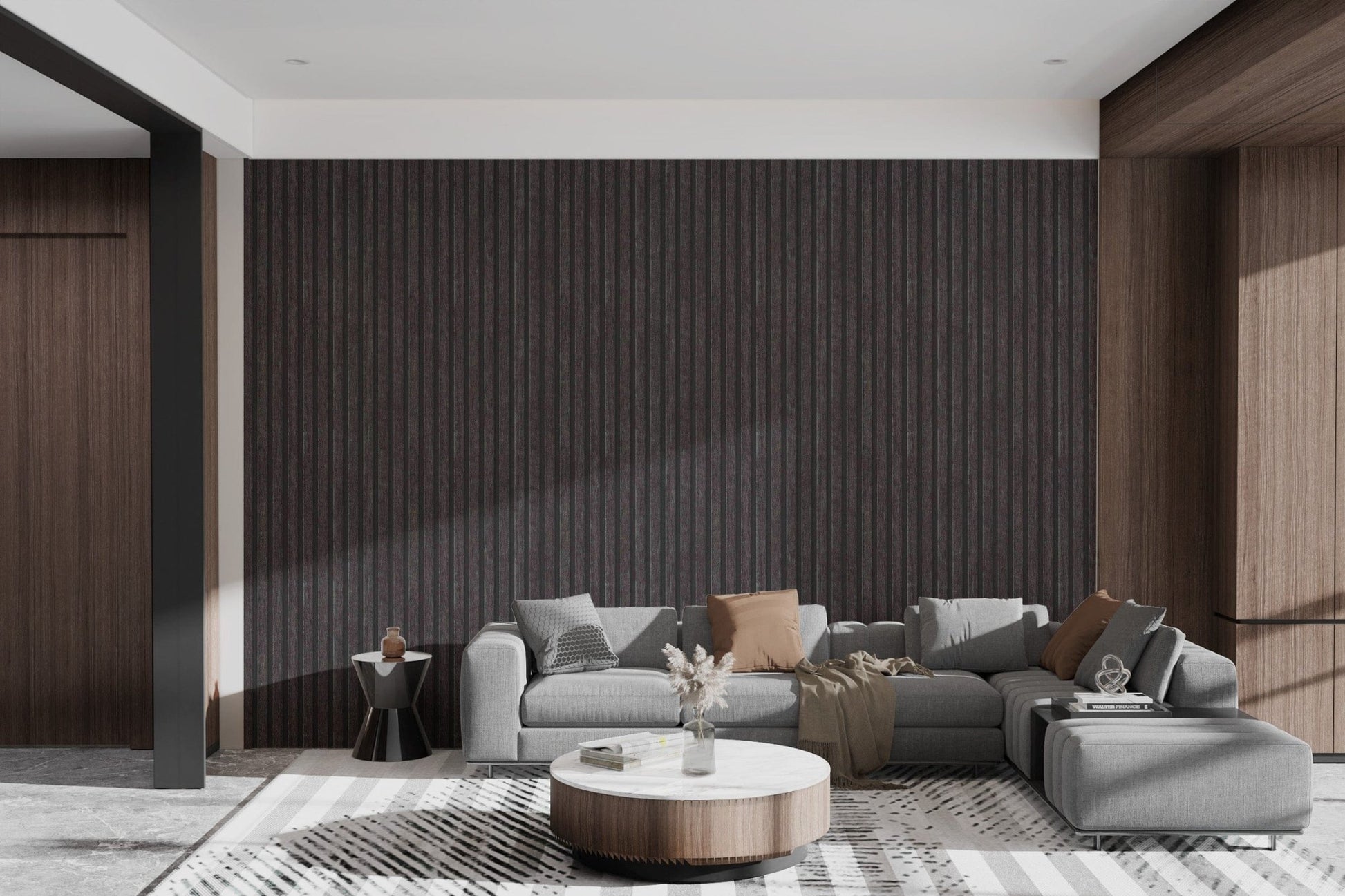 Contemporary Black Wood Stripe Wallpaper
