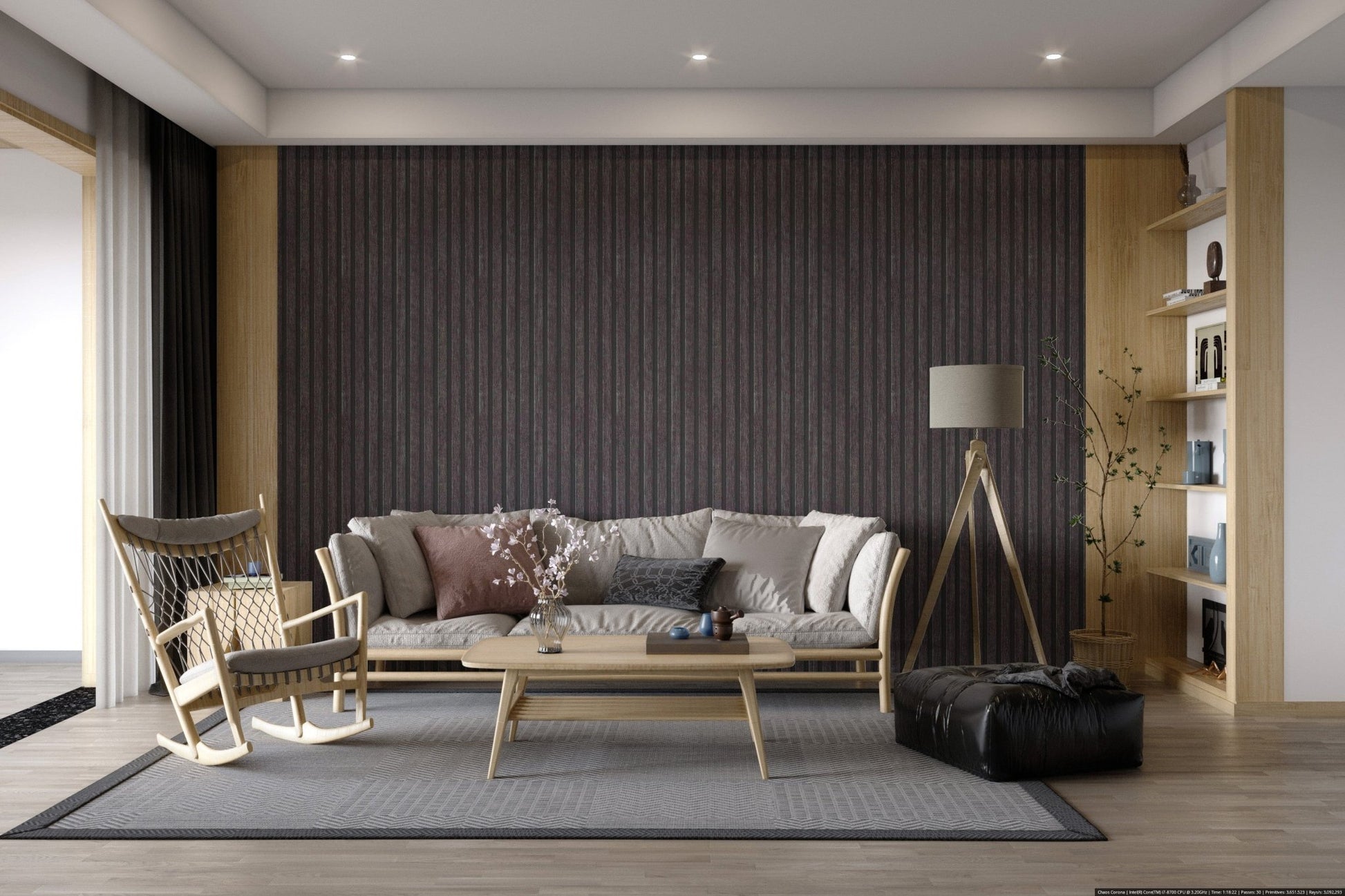 Textured Black Wood Stripe Wallpaper
