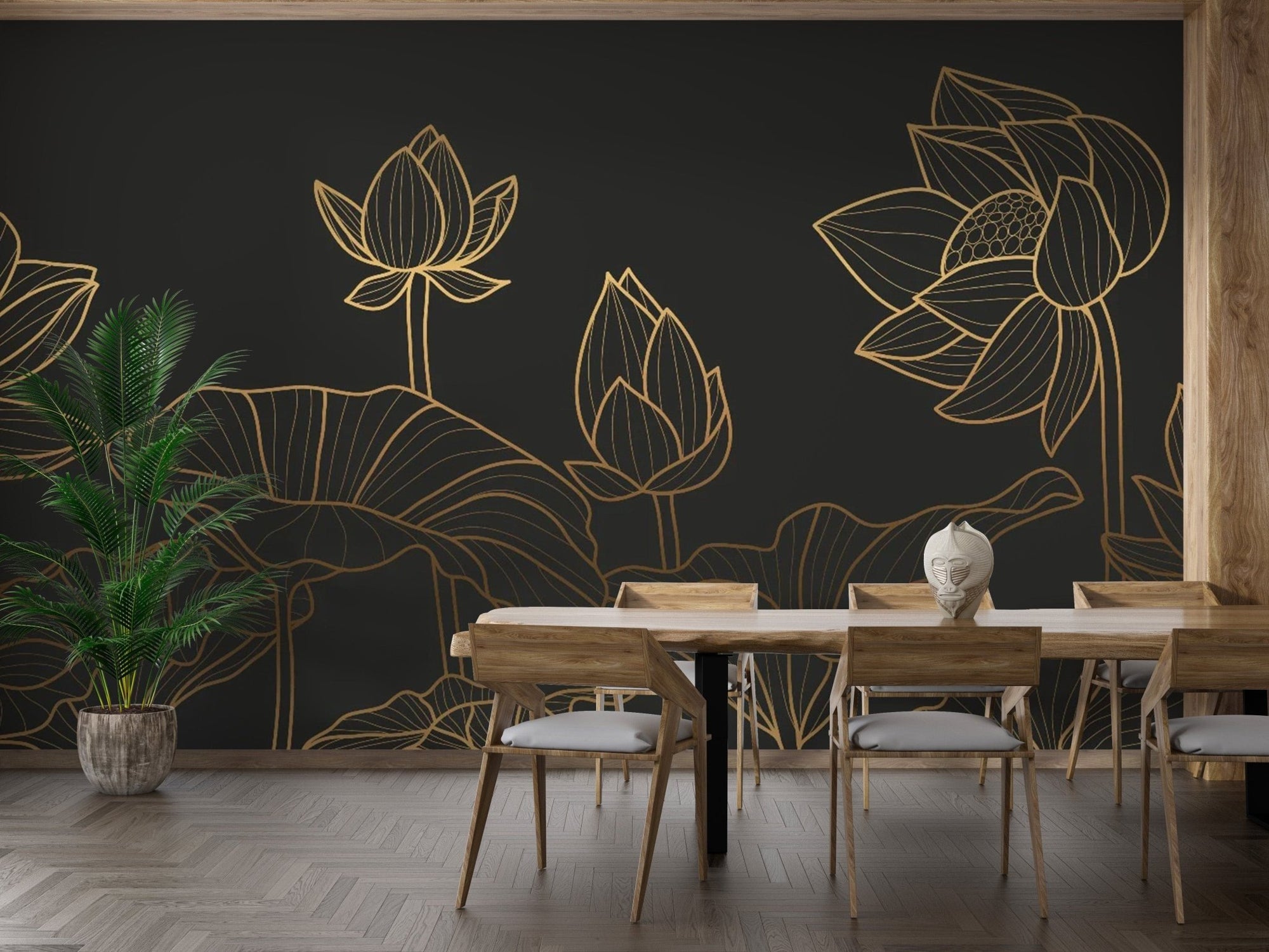 Black Lotus Luxury Wallpaper Mural for elegant rooms tropical-16