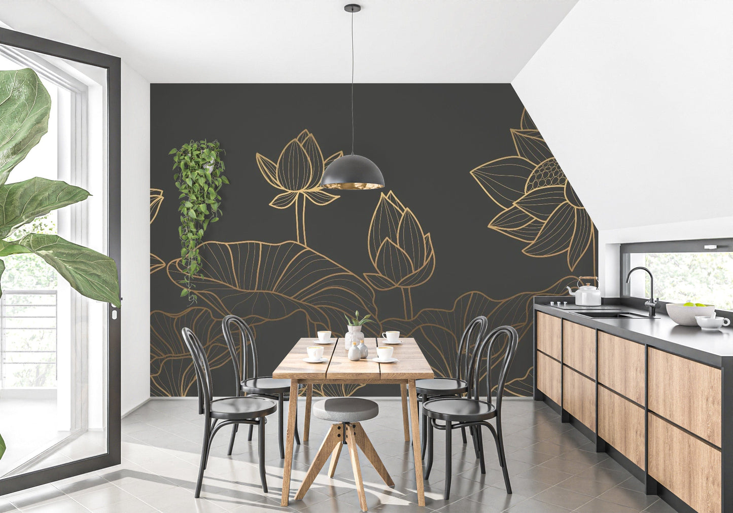 Sophisticated Black Lotus Luxury Wallpaper Mural design
