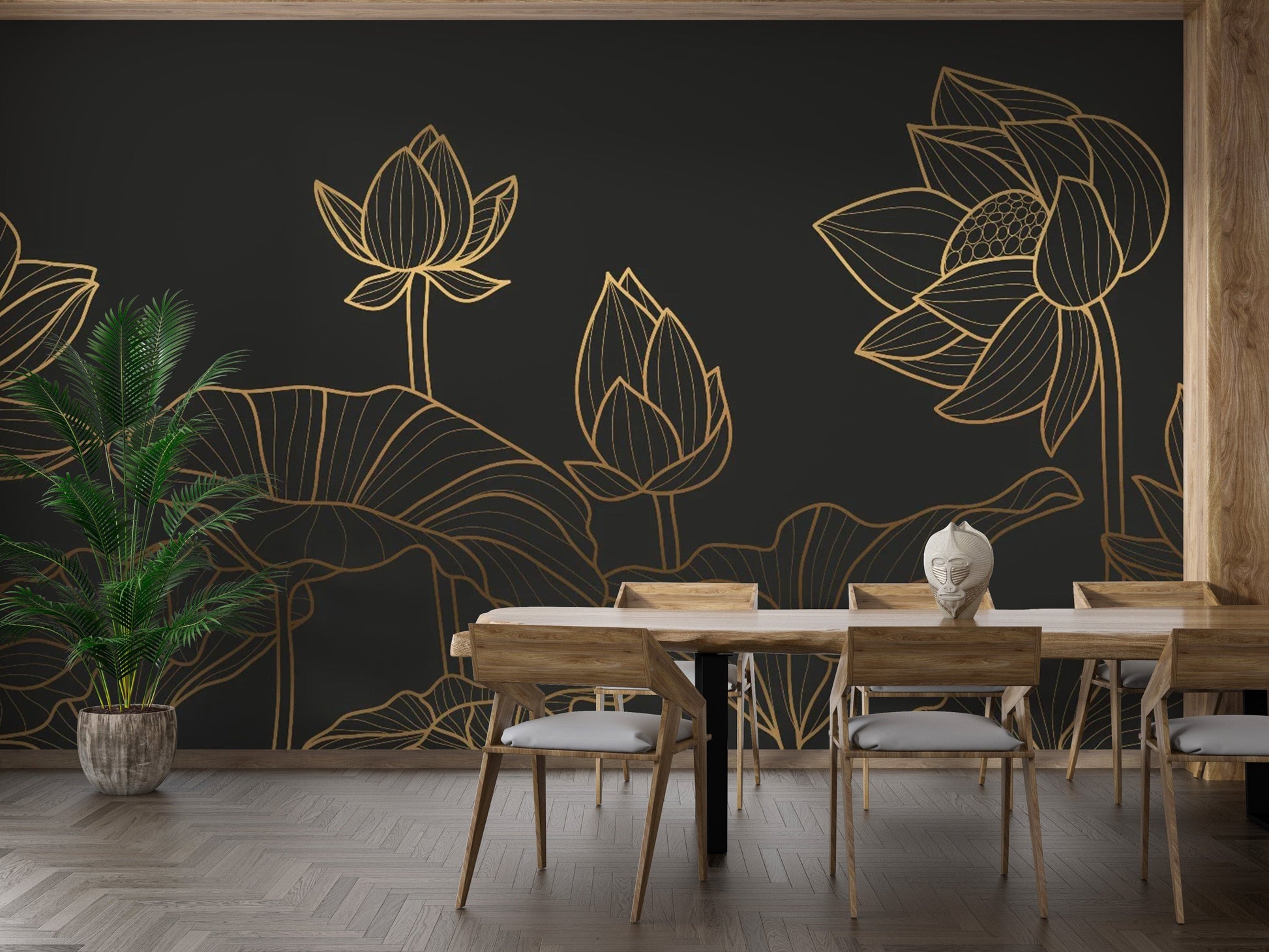 Black Lotus Luxury Wallpaper Mural for elegant rooms
