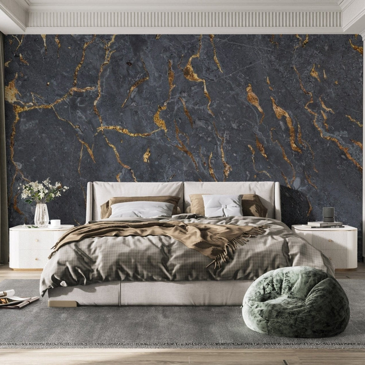 Black marble wall mural with gold accents marble-04
