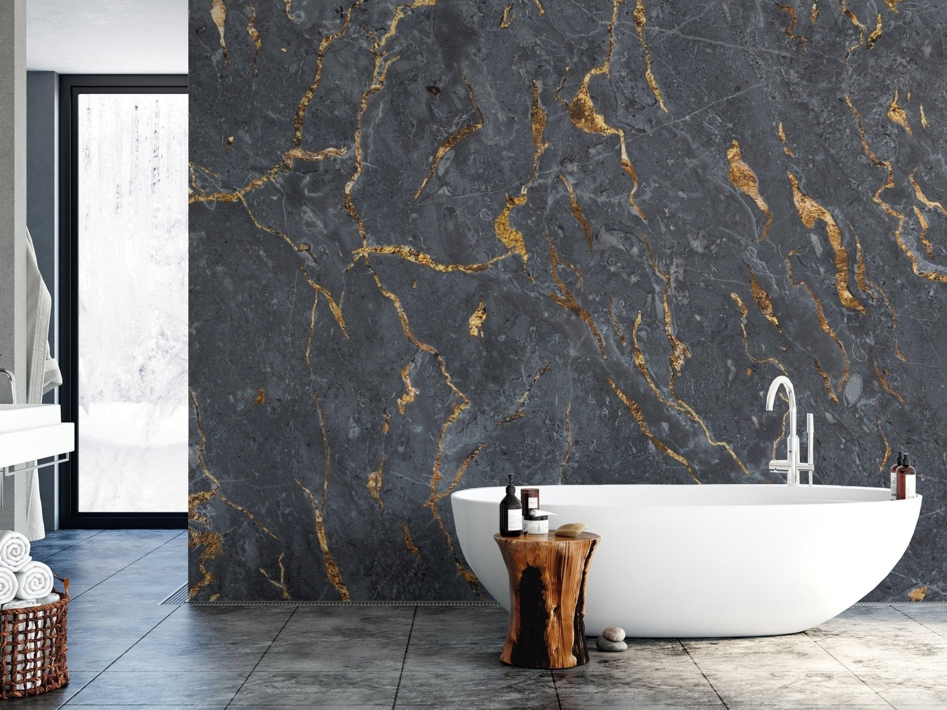 Unique black marble wallpaper for modern bathroom walls marble-04
