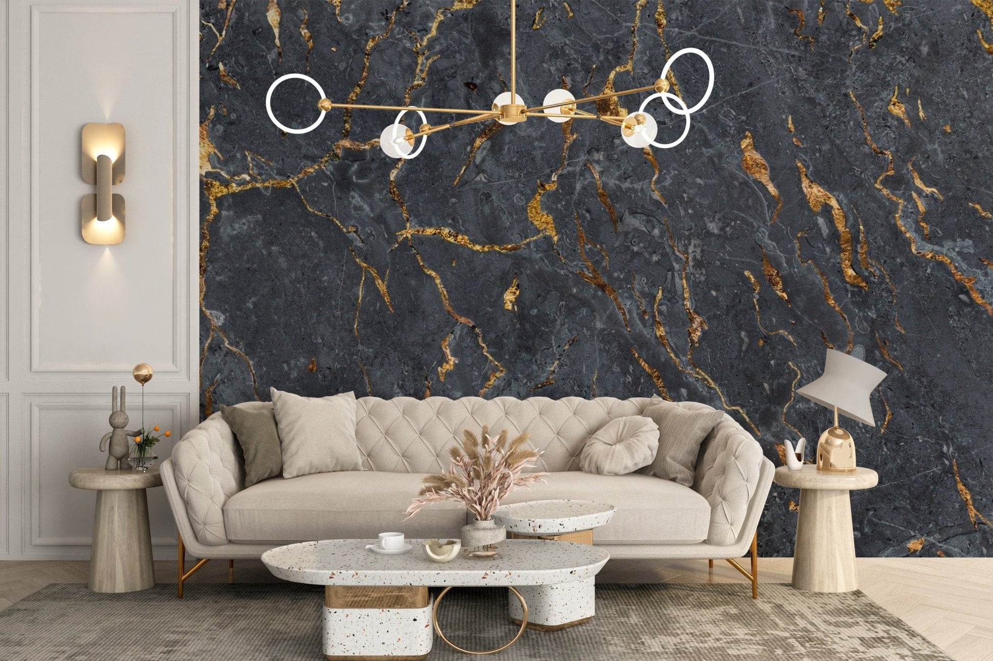 Glamorous black marble mural with gold details marble-04
