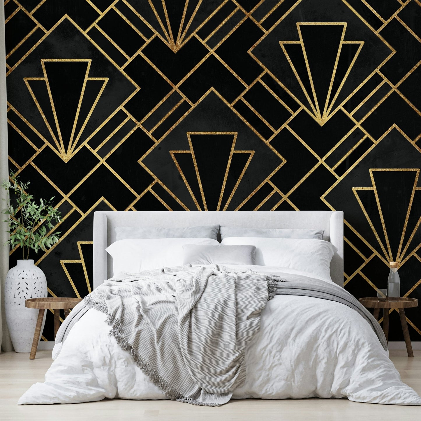 Bold Black Night Art Deco Mural with Mosaic Design, GD1794