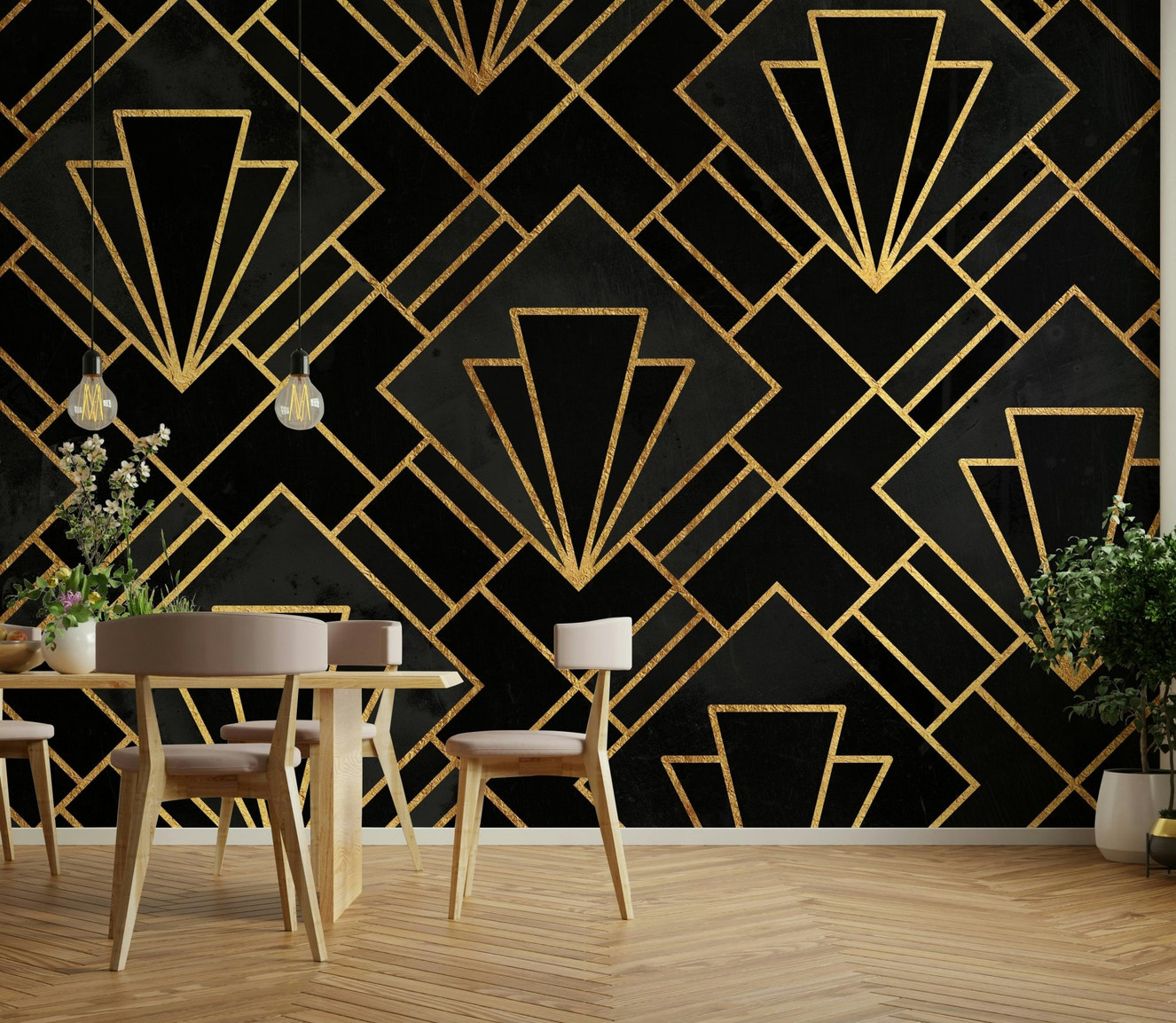 Black Night Art Deco Wall Mural for Modern Spaces


